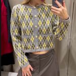 ZARA NWT Argyle Heavy Knit Cardigan Jumper Grey Green Yellow Wool Blend Photo 1