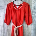 Sweet Storm  Small Orange & Tan Chiffon Lined Dress Stretch Waist 3/4 Sleeves Photo 2