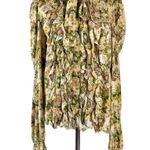 Manoush Dainty Ethereal Romantic Ruffle Button Down Shirt Rose Garden Bow 6 Tan Size 38 Photo 3