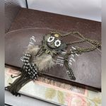 Vintage 1970s Large Rhinestone Spotted Owl Boho Feather Long Legnth Necklace White Photo 7