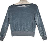Michael Stars Michael Stars Shirt Womens Small Blue Velour Sweatshirt Crop Casual Streetwear Photo 0