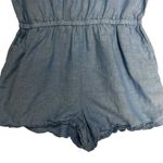 J. Crew Women's Linen Cotton Blend Blue Romper Scalloped Hem Keyhole Size Medium Photo 2