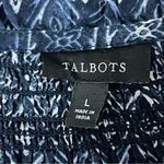 Talbots  Top Womens L Blue Geometric Print Smocked Neck Cotton Boho Boho  Peasent Photo 7