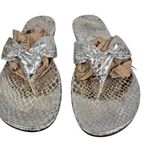 Chico's Sole Metal Silver Metallic Faux Snakeskin Ribbon Thong Flat Sandals Sz 8 Photo 0