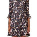 Slate + Willow Floral Pollock Mini Dress Navy Mock Neck Bell Sleeve Size 4 Photo 1