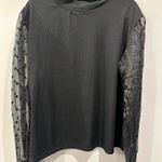 Pretty Little Thing  Black Rib High Neck Sheer Polka Dot Puff Long Sleeve Top Photo 2