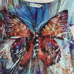 Unity Shirt Womens Small Petite Blue Butterfly‎ Sublimation Blouse Ruched Y2K Size undefined Photo 4