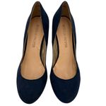 Boston Proper  Navy Blue Leather Pammy Wedge Platform Cork Heels Size 9.5 Photo 3