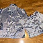 Victoria's Secret  Y2K Pajama Set XS Blue Satin Sleepwear Lounge Green Trim Shorts Photo 0