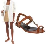 Saint Laurent Cassandra YSL Logo T Strap Toe Ring Sandal Brown Size 41 Photo 1