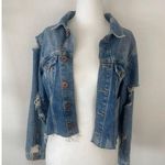 Forever 21 Distressed Light Wash Denim Cropped Trucker Jacket Womens Small Photo 0