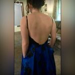 Formal Maxi Dress Women Size 4 Blue Floral Black Lace Pockets Open Back Zip Gown Photo 6