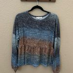 Farmers Market Peplum Sweater Stripe Ombré Fall Winter Romantic Long Sleeve Blue Size L Photo 0