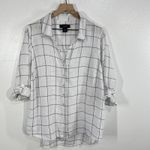 Tahari ‎ 100% Linen White Windowpane Plaid Button Up Shirt Top Women's 1X Casual Photo 2