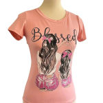 None Blessed Studded Bling Bling Top Short Sleeve Pink Mom Daughter Print New Photo 2