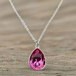 Handcrafted necklace with fuchsia pink crystal and chain Silver Photo 0