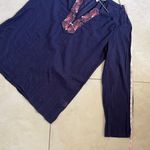 Lilly Pulitzer Navy Blue Lurex Stripe Coral Embroidery Tunic Top Size S Photo 7