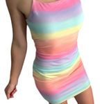 Peach Love California POL Pastel Multicolored Rainbow Mini Cut Out Dress Photo 0