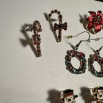 Lot Of 5 Holiday Pierced Earrings Christmas Gold Tone Candy Cane, Poinsettia Etc Photo 2