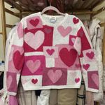 Talbots Vintage Hearts  Hand‎ Knit Sweater Size Small Pink Red Linen Cotton Photo 7