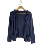 Talbots ✨ Open Front Cardigan Sweater Sz Medium Navy Solid Long Sleeve Ruffle✨ Photo 3