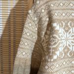 Vintage Tan White Snowflake Pattern Ribbed Braided Tight Knit Sweater Large Photo 11