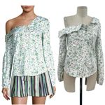 Amur Reagan One Shoulder Blouse Top White Floral Print Long Sleeve Size Small Photo 1