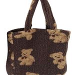 Korean Cute Fluffy Bear Print Fluffy Tote Bag Brown Photo 0