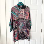 Tolani Dark Paisley Boho Modal Open Mid Length Kimono Jacket Cover Up OS Blue Size undefined Photo 3