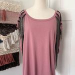 Free People x Tricia Fix Metal Fringe Relaxed T-Shirt Pink Sz L NWT Photo 0