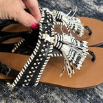 Vince Camuto  Sandals Rebeka Black/White Leather Tassel Slingback Women’s 10M EUC Photo 0