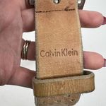 Calvin Klein  Size L Belt Leather Beige Perforated Silver Tone Buckle Vtg Women’s Photo 3