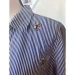 Talbots Blue & White Pin Stripe Rhinestone Bug & Flower Button Down Photo 3
