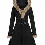 Black Faux Fur Trimmed Jacket Size L Photo 0