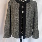 Kasper Separates Metallic Tweed Contrast Black Trim Open Front Blazer Size 14P Photo 2