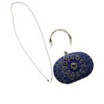 Ramla Blue and Silver Crystal Clutch Bag Photo 10