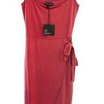 See You Monday NWT  Faux Wrap Bodycon Square Neckline Coral Midi Dress Sz M Photo 0