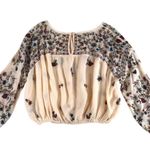 Free People  Wild Flowers Embroidery Blouse Sz S Cream Crepe Boho Western Gypsy Photo 3