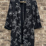 Cato Womens 18/20W Black Flowers Blazer Jacket Career Long Cardigan Open Front Photo 0