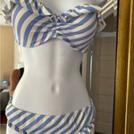 Victoria's Secret Victoria’s Secret blue striped ruffle bikini set 34C- Small Photo 4