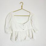 Free People  Leave It To Me Top Babydoll Puff Sleeve Size Small White Boho Cotton Photo 2