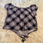 No Comment Off Shoulder Top Navy Plaid Photo 6