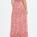 Mango  Ruched off shoulder Floral Pink Boho Dress Slit Size 4 Photo 6