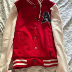 Papaya Red and White Varsity Jacket Photo 0