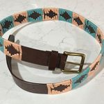 Khaki and Blue Woven Leather Belt Brown Photo 0
