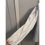 Cactus And Pearl Medium White Pleated Tunic Top Ruffled Lace Sleeves Bib Collar Photo 3