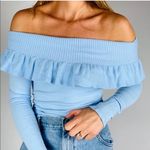 Lilly Pulitzer SIESTA OFF THE SHOULDER SWEATER Crew Blue Ruffle Neck S Photo 0