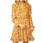 VOY Patricia Women's Tied Ruffle Accent Long Sleeve Swing Mini Dress Size Large Brown Photo 14