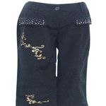 Cache Black Zen Rhinestone Pockets Gold Metallic Design Crop Pant New $138 NWT Size 0 Photo 0