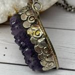 Amethyst Druzy Necklace with unique handcrafted carvings on a 4 mm 20” chain Photo 2